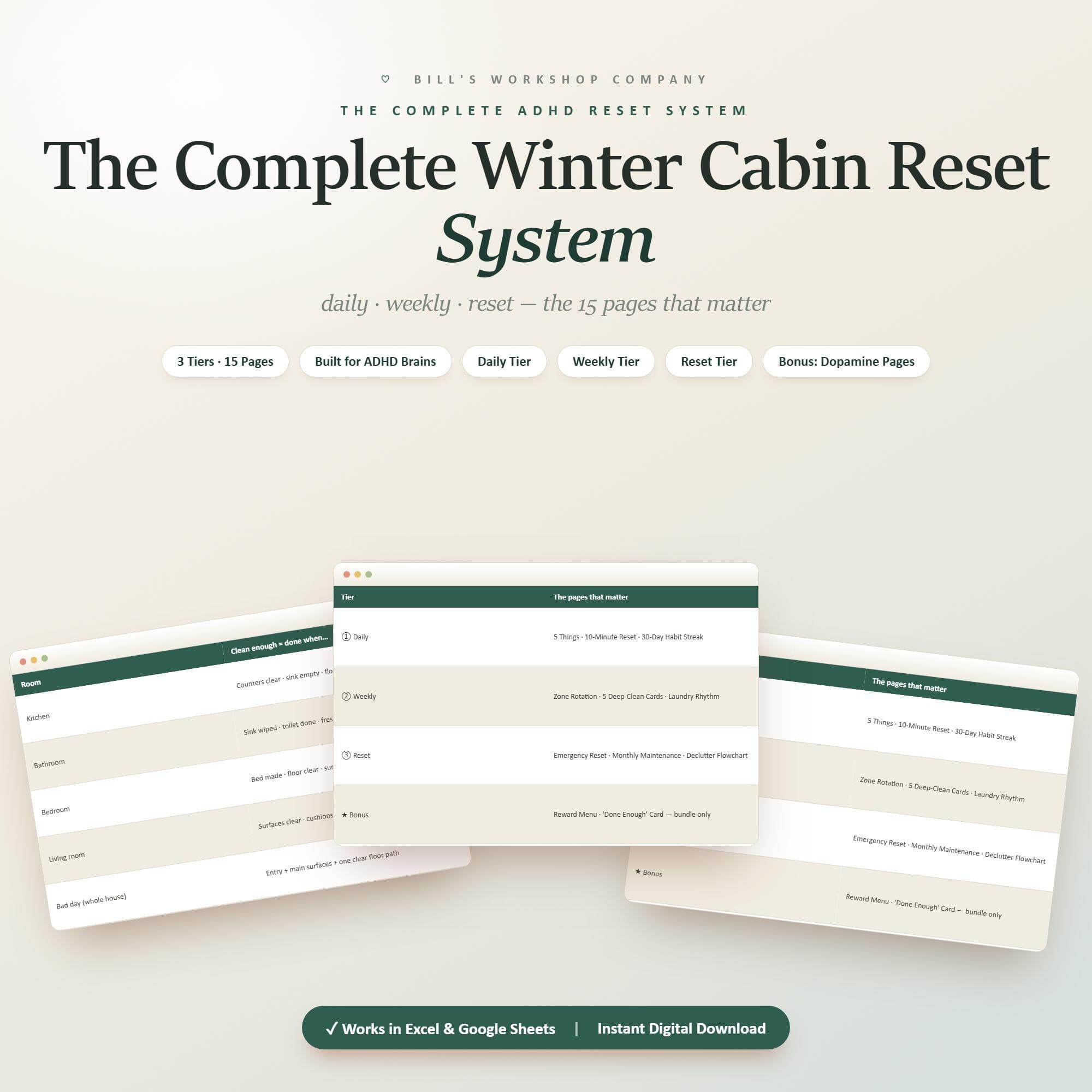 ADHD Cleaning Planner Bundle — Winter Cabin