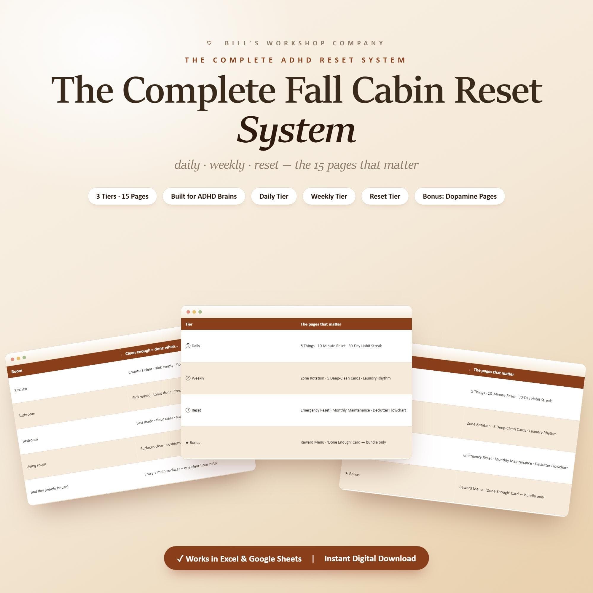 ADHD Cleaning Planner — Fall Cabin Reset