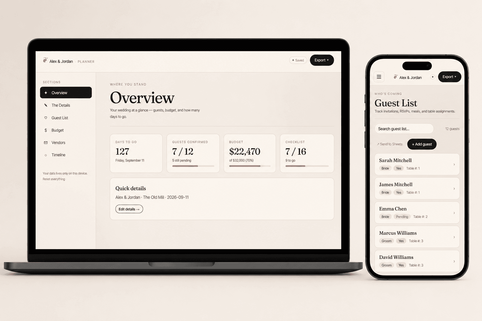 Interactive Wedding Planner Mockup